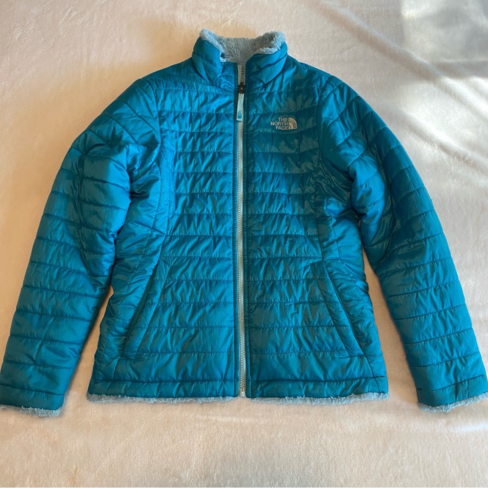 The North Face Mossbud Puffer Jacket Fur Fleece Reversible Girls Size Large